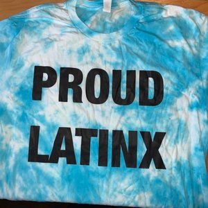 Blue and White Tie-Dye "Proud Latinx" T-shirt